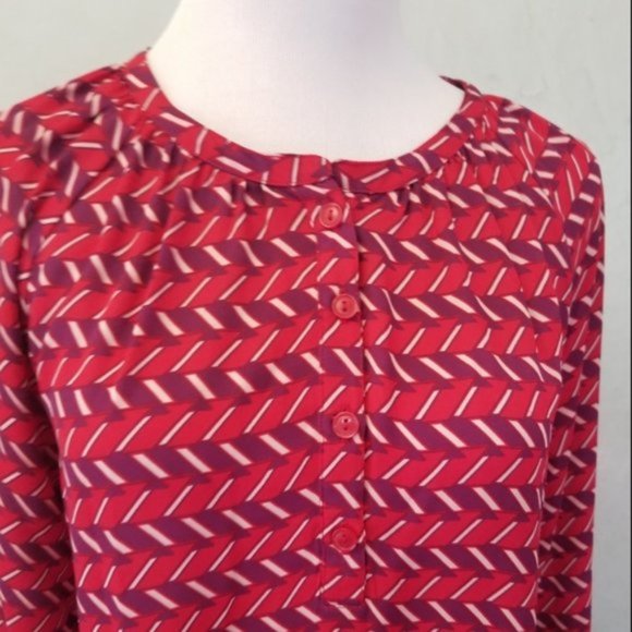 Halogen Print Shirred Split Neck Blouse women's size XS (43) - Picture 6 of 6